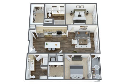 Floor plan for 2 beds, 2 baths, 1108 sqft